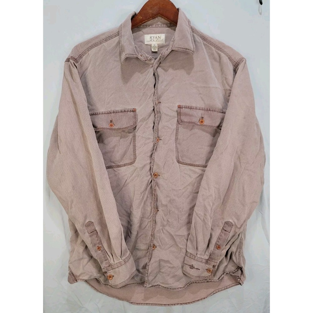 Ryan Michael Silk Cotton Blend Shirt Western Sz Medium Red Long‎ Sleeve